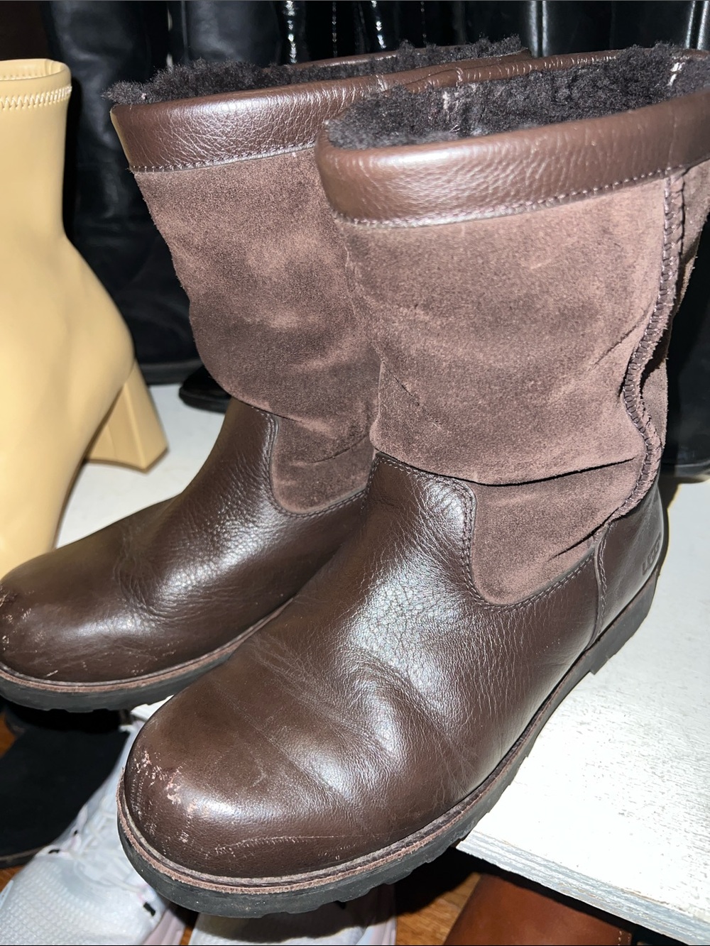 UGG Brown Leather and Suede Mid-Calf Winter Boots